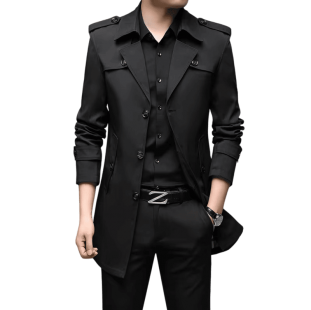 جاكيت طويل رجالي جوخ أنيق | معطف رجالي شتوي فاخر واقٍ من المطر