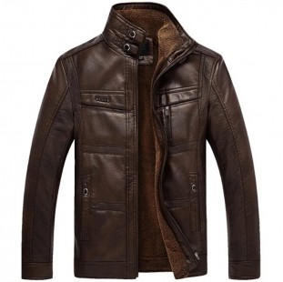 جاكيت جلد رجالي 2025 ماركة عالية الجودة | جاكيت بفرو داخلي وصوف شتوي أنيق للأعمال والكاجوال