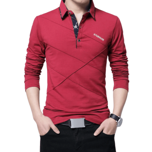 تي شيرت رجالي طويل قطن – سليم فيت وكاجوال واسع، تصميم عصري مخطط، مقاسات كبيرة