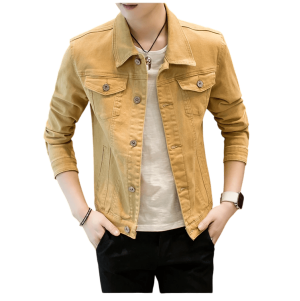 قميص جينز رجالي جديد – جاكيت جينز دنيم بجيوب كلاسيكي ربيعي وخريفي بألوان الأسود والأبيض